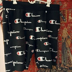 Champion Black and White Logo Print Shorts